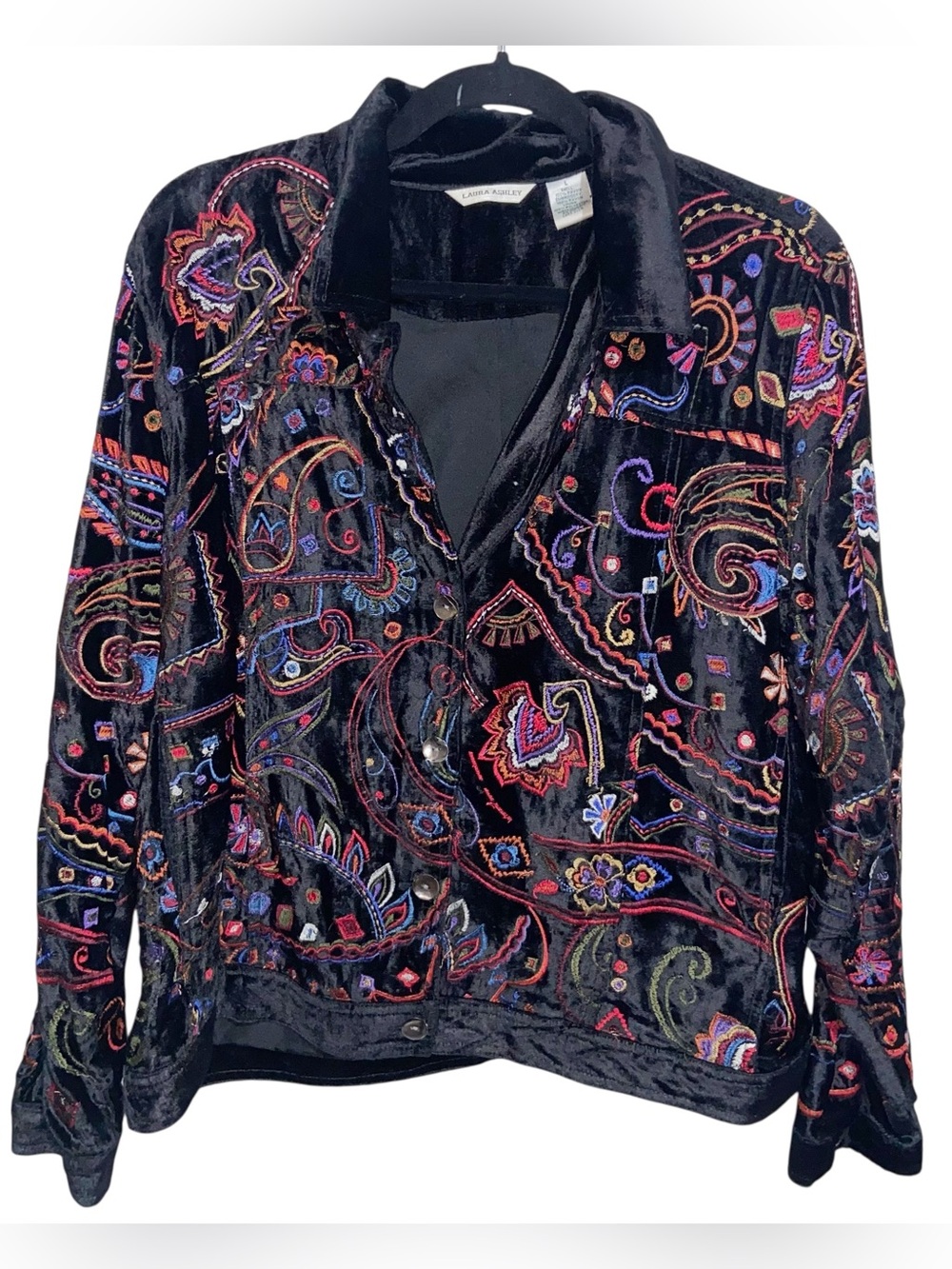 Laura Ashley Jacket Womens Large Velvet Embroidered Ren Fair Whimsigoth Artsy